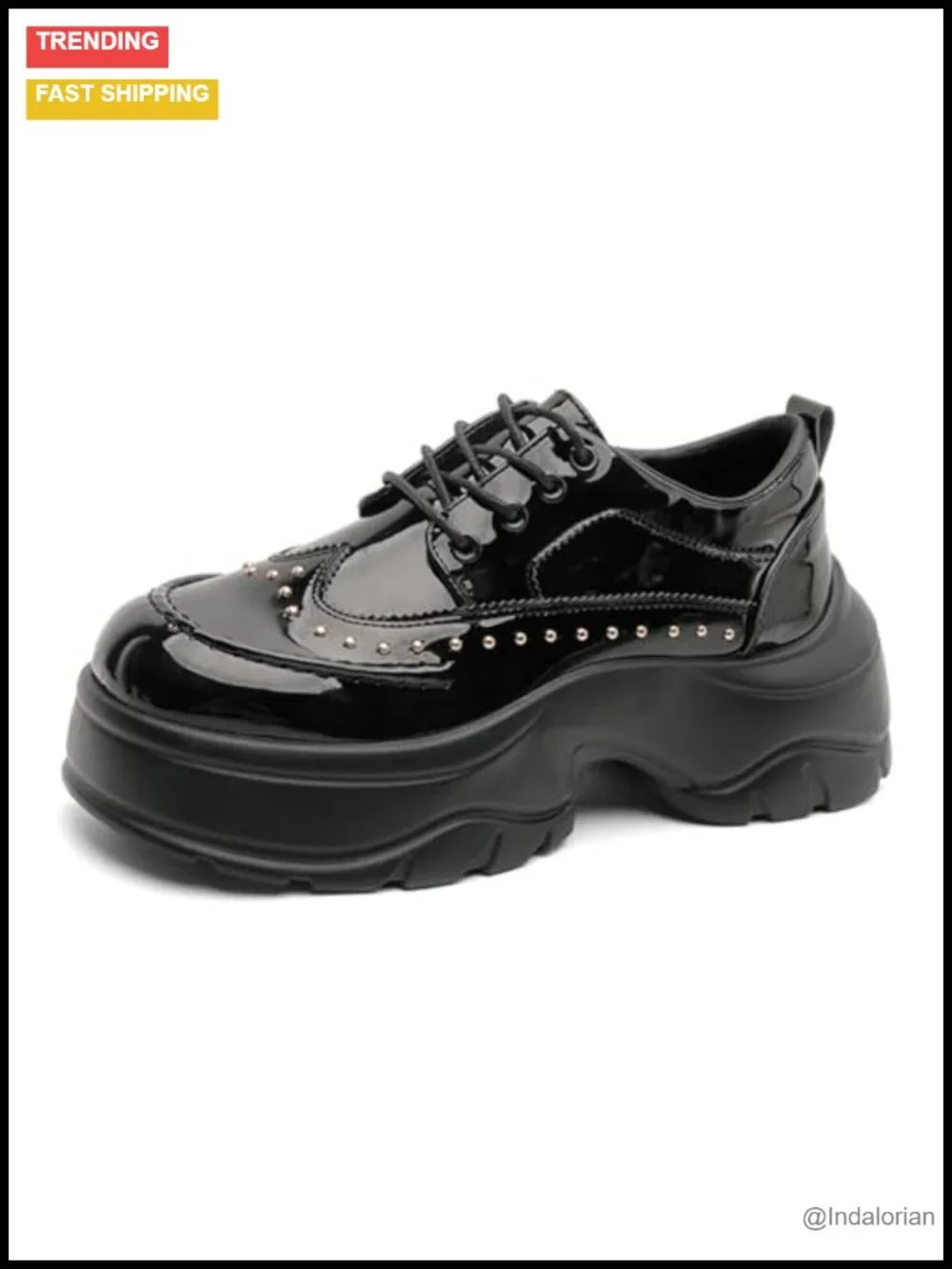 Men's Patent Leather Rivet Platform Motorcycle Boots Side Zipper Non Slip
